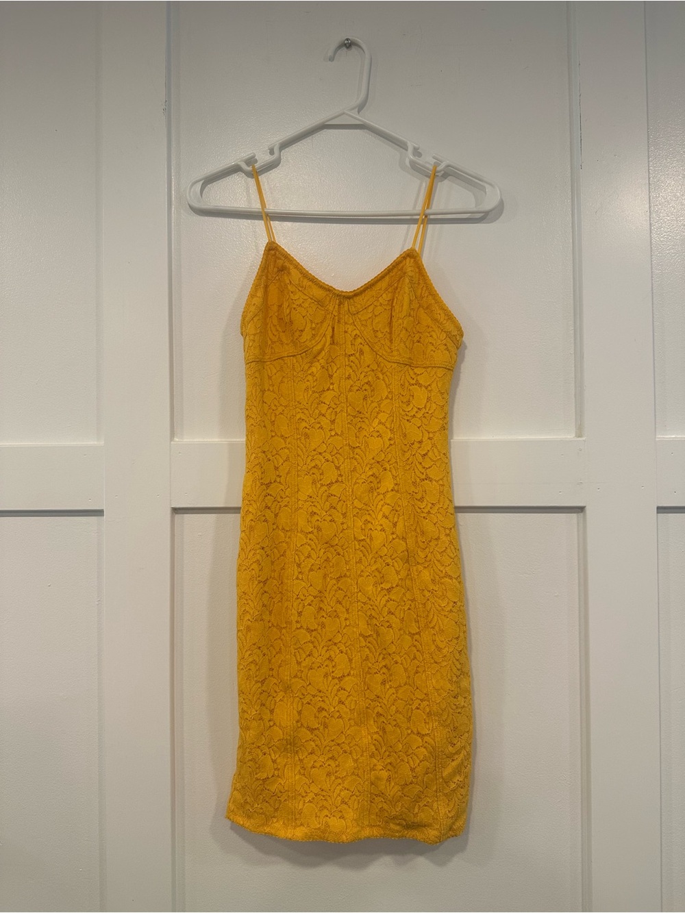 Free People Mustard Lace Mini Slip Dress